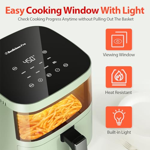 Air Fryer,Beelicious 8-in-1 Smart Compact 4QT Air Fryers,with Viewing Window,Shake Reminder,450°F Digital Airfryer with Flavor-Lock Tech,Dishwasher-Safe & Nonstick,Fit for 1-3 People,Avo Green