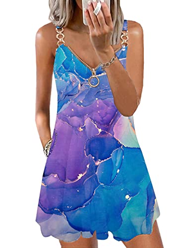 ETCYY Women's Summer Dresses 2024 Casual Sleeveless V Neck Loose Cover Up Beach Sundresses with Pockets(L.Flower Gemstone)