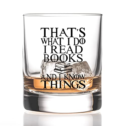 RZHV That's What I Do I Drink and I Know Things Old Fashioned Whiskey Glass, Funny Father's Day Anniversary Birthday Gift for Men Husband Dad Uncle Grandpa Friends Coworkers Book Lover