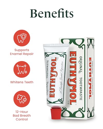 [Euthymol] Natural Flouride-Free Formula/Strong Mint Flavor for Fresh Breath, 3.7 oz | Classic Pink Toothpaste for Fresh Breath, Plaque & Tartar Remover | Travel Size Aluminum Recyclable Tube