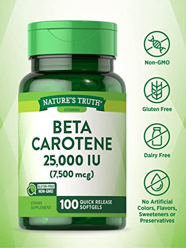 Beta Carotene 25000 IU Softgels | 100 Count | Vitamin A Supplement | Non-GMO and Gluten Free Supplement | by Nature's Truth