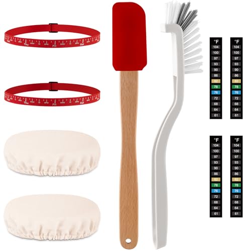 10 PCS Sourdough Starter Jar Kit Replacement Set with Scraper, Cloth Cover, Temperature Strip, Feeding Date Band, and Cleaning Brush - Upgrade Your Jar, Suitable for Jars with Diameter 3.15-4.50 inch