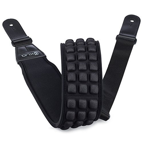 KLIQ AirCell Guitar Strap, Long, for Bass & Electric Guitar with 3" Wide Neoprene Pad and Adjustable Length from 49" to 61"(Long), Black