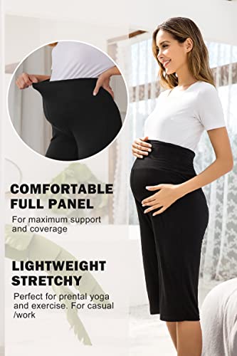 Ekouaer Maternity Shorts for Women Maternity Capris Yoga Pregnancy Short Pants Soft Joggers Lounge Bottoms Black Small