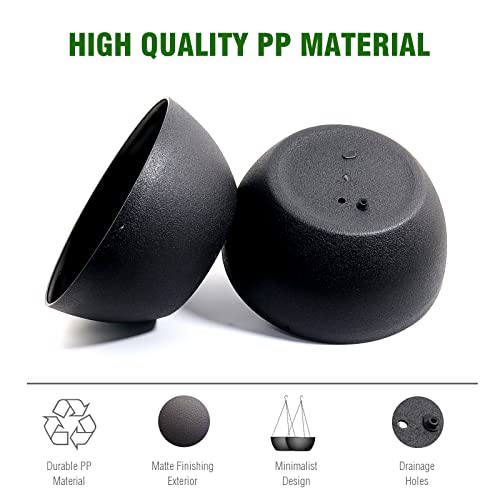 WOUSIWER 13 inch 2Pack Large Hanging Planters for Outdoor Indoor Plants with Drainage Holes and Chain, Round Hanging Flower Pots for Garden Home Porch Decor, Black