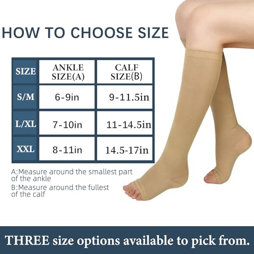 GODORIO 2 Pairs Open Toe Compression Socks for Women and Men Knee High Circulation 15-25 mmHg, Best Support for All Day Wear