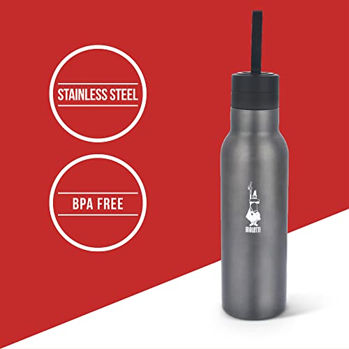 Bialetti - Stainless-steel Water Bottle 17oz: Double-Layered Vacuum Insulated, Keeps Drink Cold for 24 Hours and Hot for 12 Hours, Dark Grey