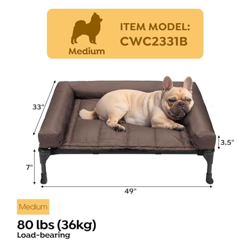 Veehoo Cooling Elevated Dog Bed + Waterproof Removable Pillow-Top Mat, Bolster Dog Cot Bed, Raised Dog Bed with Breathable Mesh, No-Slip Feet, Dog Sofa Bed for Indoor & Outdoor, Medium, Beige CWC2331B