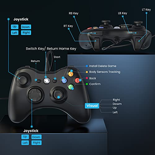 YAEYE Wired Controller for Xbox 360, Game Controller for 360 with Dual-Vibration Turbo Compatible with Xbox 360/360 Slim and PC Windows 7,8,10,11