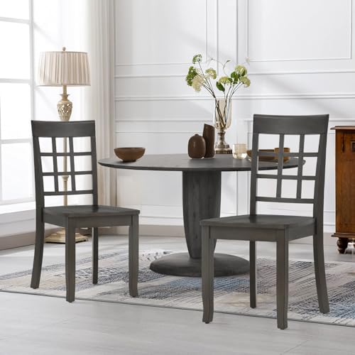 COLAMY Wooden Dining Chairs Set of 6, Ladder High Back Kitchen Side Chair, Farmhouse Armless Dining Room Chairs with Adjustable Foot Pegs, Cherry