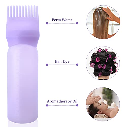 Cosywell Root Comb Applicator Bottle 6 Ounce Hair Dye Applicator Brush 3 Pack for Hair Root Comb Color with Graduated Scale(Pink White Purple)