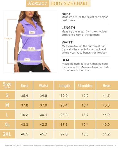 Koscacy Golf Shirt, Petite Tops for Women, Women's Sleeveless Golf Tennis Polo Shirts Zip Up Dry Fit Workout Tank Tops