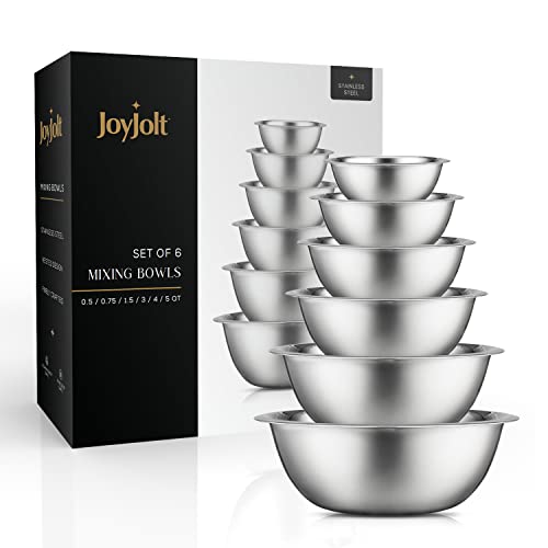 JoyJolt Stainless Steel Mixing Bowl Set of 6 Mixing Bowls (Black). 5qt Large Mixing Bowl to 0.5qt Small Metal Bowl. Kitchen, Cooking and Storage Nesting Bowls. Dough, Batter and Baking Bowls