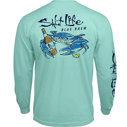 Salt Life Blue Brew Crab Long Sleeve Classic Fit Shirt, Aruba Blue, Small