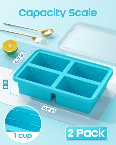 1 Cup Silicone Freezer Trays with Lid, 2 Pcs Soup Cubes Freezer Molds, Silicone Ice Cube Tray, Easy Meal Prep, Silicone Mold for Soup and Food Storage