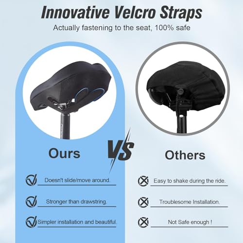 Zacro Bike Seat Cushion - Gel Padded Bike Seat Cover for Men & Women Comfort, Adjustable Velco Secure Bicycle Cushion, Upgraded Installation Fit with Peloton, Indoor & Outdoor Bicycle Saddle(11"x7")