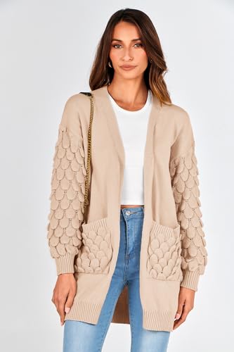 PRETTYGARDEN Women's Cardigan Sweaters Fall Clothes Open Front Cable Knit Oversized Winter Coats Outerwear (Beige,Small)