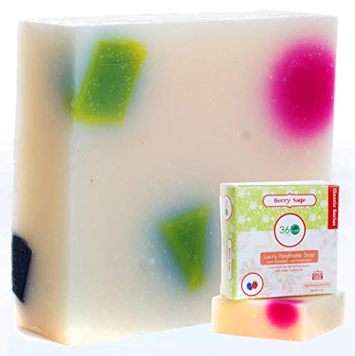 360Feel Berry Sage Soap -5oz Castile Handmade Soap bar-Fresh Fruity, Berry with Sage undertones- Pure Essential Oil Natural Soaps- Great as Anniversary Wedding Gifts- Gift ready