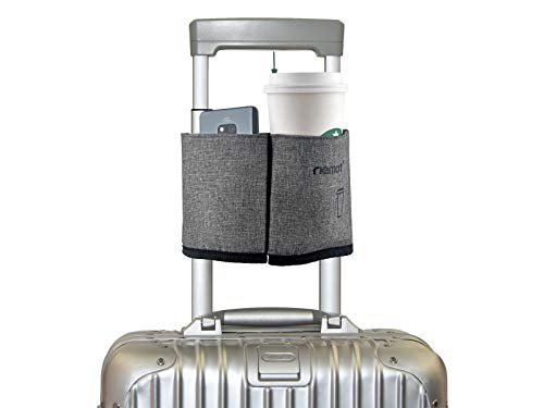 riemot Luggage Travel Cup Tablet Holder - Hold Books Passports Tickets Water Bottles - Fits Roll on Suitcase Handles - Gifts for Flight Attendants Travelers Accessories Grey