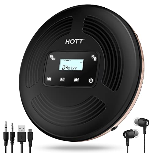 HOTT Portable CD Player with Bluetooth and FM Transmitter,Portable Walkman CD Player with Touch Buttons Backlight,Rechargeable Discman Player with AUX Cable,CD Player Shockproof for Car Home CD903TF