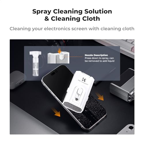 K&F Concept 8-in-1 Airpods Electronic Cleaning Kit Keyboard Laptop Cleaner, Multifunctional Cleaning Tool for iPhone AirPods MacBook iPad iwatch,Camera PC Monitor Earbud Tablet,with 5ml Cleaners