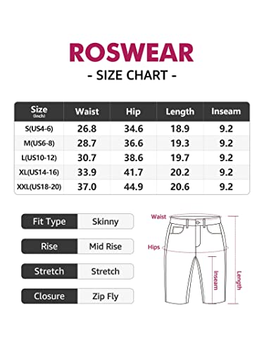 roswear Womens Mid Rise Roll Cuff Bermuda Stretch Denim Jean Shorts 104Blue Small