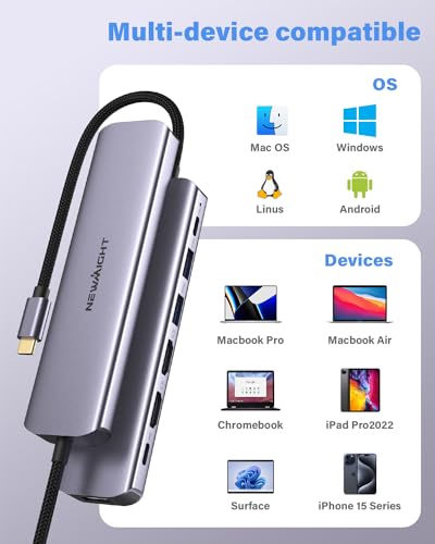 USB C Docking Station Dual HDMI Monitor, Newmight 7 in 1 USB C to Dual HDMI Adapter with 3 USB 3.0, PD 100W Charging, USB C 3.0, USB C Hub Multiport Adapter for Dell, HP, MacBook, iPhone 15 Series