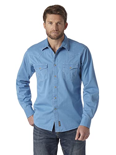 Wrangler Men's Big Retro Two Pocket Long Sleeve Snap Shirt, Blue, 3X Tall