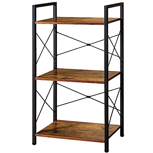 HCHQHS Bookshelf, 3-Tier Industrial Bookcase, White Open Book Shelf, Freestanding Horizontal Bookshelves with Metal Frame