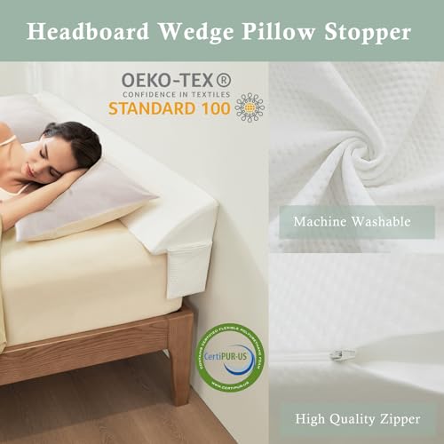 Voctriam Bed Wedge Gap Filler Twin (39"x 8"x 6") Wedge Pillow for Headboard Gap 0-8" Mattress Gap Filler Pillow to Fill The Gap Between Mattress and Wall with 2 Side Large Pockets