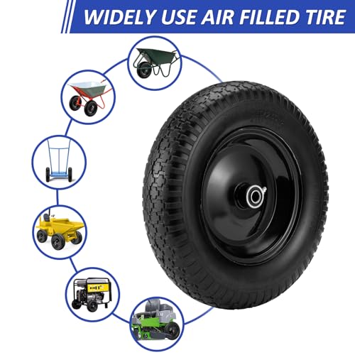 4.80/4.00-8" Flat Free Tire and Wheel 14.5" Wheelbarrow Tire,with 5/8" Axle Bore Hole,3"Center Hub and 3/4" Bearings,Universal Replacement Solid Tire for Hand Truck/Utility Cart/Garden Cart