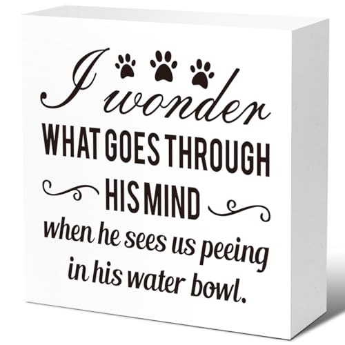 Dog Lover Desk Decor,I Wonder What Goes Through His Mind Wood Box Sign,Dog Mom Dog Dad Gifts,Gifts for Dog Lovers,Funny Dog Signs for Home Decor