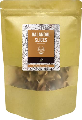 Soeos Galangal Slices 4 oz (113g),Galanga,Fresh Galangal,Sliced Galangal Root,Dried Galangal Root,Dried Galanga Bulk,Alpinia Galanga,Pure and Natural Chinese Spice for Tom Yum and Tom Kha Soups