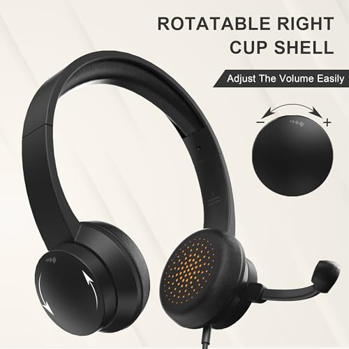 Masajoy Headset with Microphone for PC, USB Headset for Computer with Noise Cancelling Microphone, Computer Headset for Teams, Zoom, Skype Calls（Black）