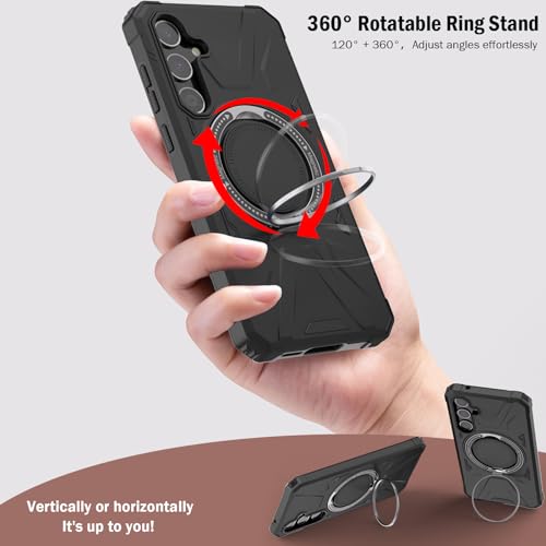 KSWOUS Magnetic for Samsung Galaxy S23 FE 5G Case with Stand [Compatible with MagSafe] + Screen Protector[2 Pack], Shockproof Cover Rugged Phone Case, Built in 360° Rotatable Ring Kickstand, Black