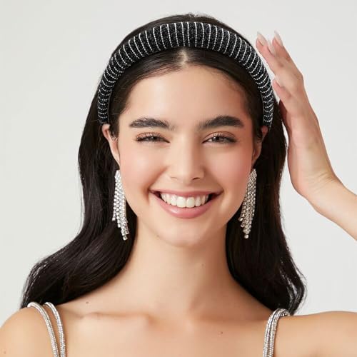 ACO-UINT Black Rhinestone Headband for Women, Crystal Hairband Diamond Headband Glitter Fashion Headband, Sparkly Jeweled Headband Rhinestone Hair Accessories for Women Girls