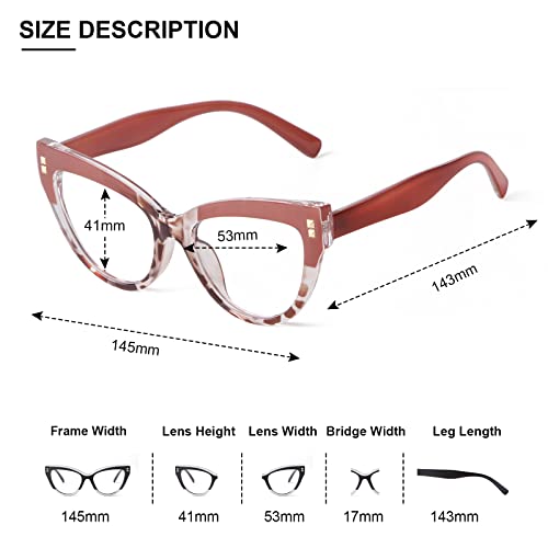 KFPH 2 Packs Stylish Cat Eye Glasses Blue Light Glasses Non Prescription Frames for Women Computer Reading Glasses Anti Glare & UV