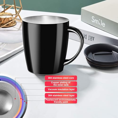 PARACITY Insulated Coffee Mug Stainless Steel Coffee Mug with Lid Handle Double Wall Vacuum Travel Mug Camping Tumbler Cup Men Women 12 oz