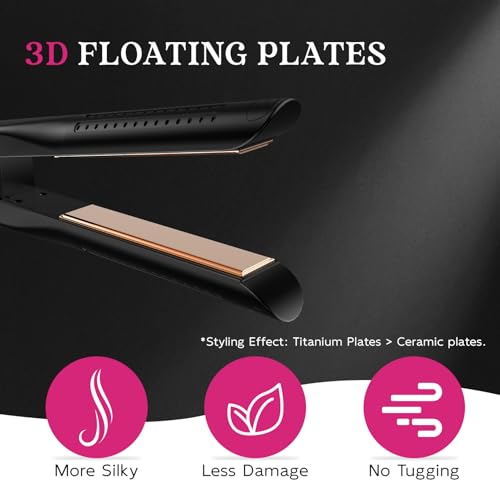 SKIMI Airflow Styler, Titanium Flat Iron Hair Straightener, Professional Airflow Styler Curling Iron with Cooling Air Vents to Lock in Style, 5 Temps & Dual Voltage, Auto Off(Black & Champagne Gold).