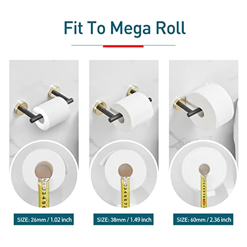 POKIM Toilet Paper Holder Matte Black and Gold, Metal Bathroom Rotating Paper Roll on Wall Mounted with Lock, SUS 304 Stainless Steel Mix Color Toilet TP Large Mega Roll Holder Classic