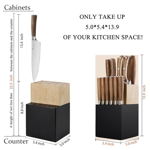 Kangdelun Natura Series 15 PCS Knife Block Set, Ultra Sharp High Carbon Stainless Steel with Wooden Handle