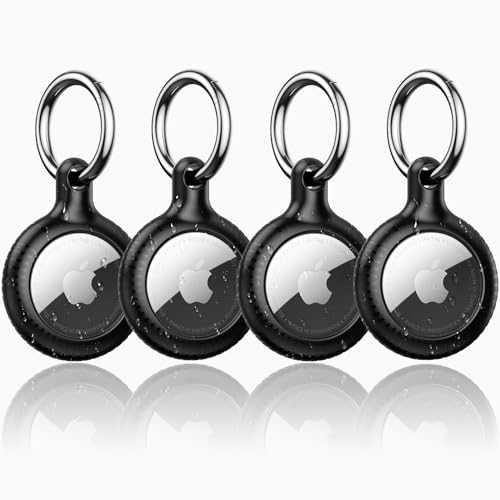 YOSH Airtag Keychain 4 Pack, Airtag Holder [Pet Chew Proof] [Fit Tightly] [Easy Alignment Design] Anti-Scratch Hard PC Air Tag Case with Metal Key Chain, Compatible with Apple Airtag