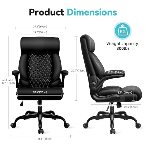 Office Chair, Big and Tall Office Chair, Reclining Office Chair with Footrest Home Office Desk Chairs, High Back Ergonomic Office Chair with Lumbar Support, Executive Leather Office Desk Chair