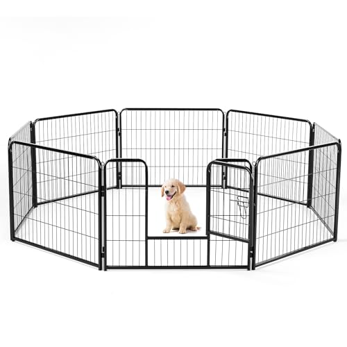 Sweetcrispy Dog Playpen Indoor - Pet Fence Puppy Exercise Pen for Yard Gate 8 Panel 24” Height Heavy Duty Crates with Doors Metal Dog Pen for Camping, RV, Outdoor, Small/Medium Pets