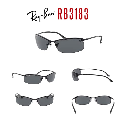 Ray-Ban RB3183 002/81 63MM Black/Plastic Lens Grey Polarized Rectangular Sunglasses For Men +BUNDLE with ACCESSORY EYEWEAR KIT