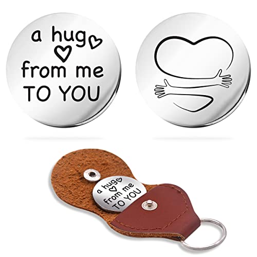 Inspirational Pocket Hug Token Gift, Long Distance Relationship Keepsake Stainless Steel Double Sided，Pocket Hug Token Gift for Family Friends Daughter Son Boys Girl-A Hug From Me To You