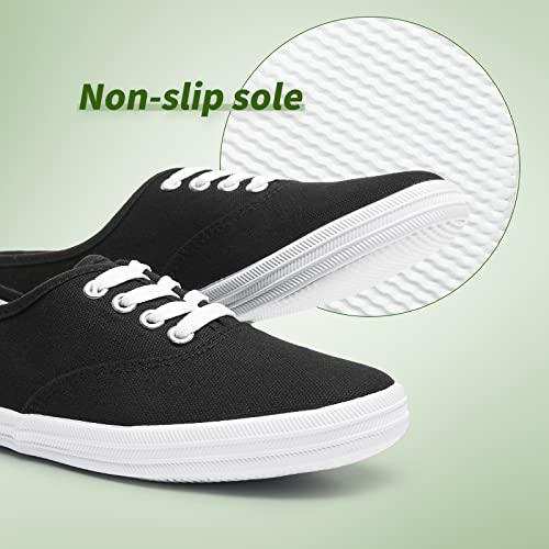 Womens White Canvas Sneakers Low Top Lace-up Canvas Shoes Lightweight Casual Tennis Shoes(Black.US6)