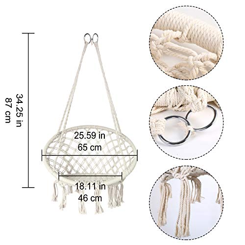 Mertonzo Hammock Swing Chair for 2-12 Years Old Kids,Handmade Knitted Macrame Hanging Swing Chair for Indoor,Bedroom,Yard,Garden- 230 Pound Capacity Off-White- 25.59" L x 18.11" W x 34.25" H