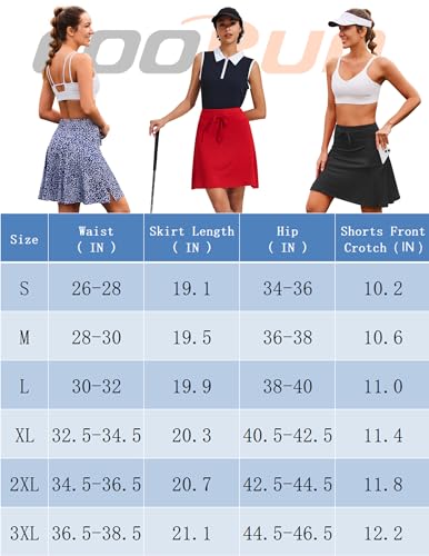 COOrun 20" Golf Skorts Skirts for Women Knee Length High Waist Skort Zipper Pockets Athletic Tennis Skirt Blue Floral M