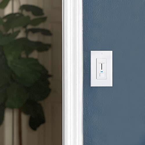 Maxxima Dimmer Electrical Light Switch - Featuring Blue Indicator Light, LED Compatible, 3-Way/Single Pole Use, 600 Watt Max, Dimmable Lamp and Lighting Control, Wall Plate Included - Almond